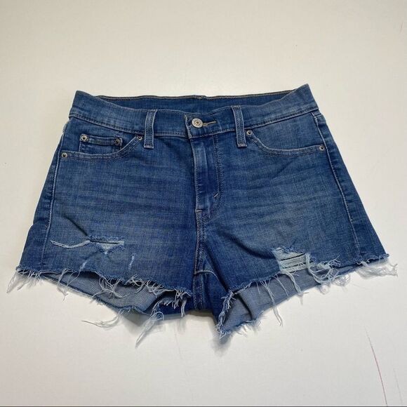 Levi’s Distressed Raw Hem Denim Shorts Boho Bohemian Festival Sz 25 - Picture 12 of 13